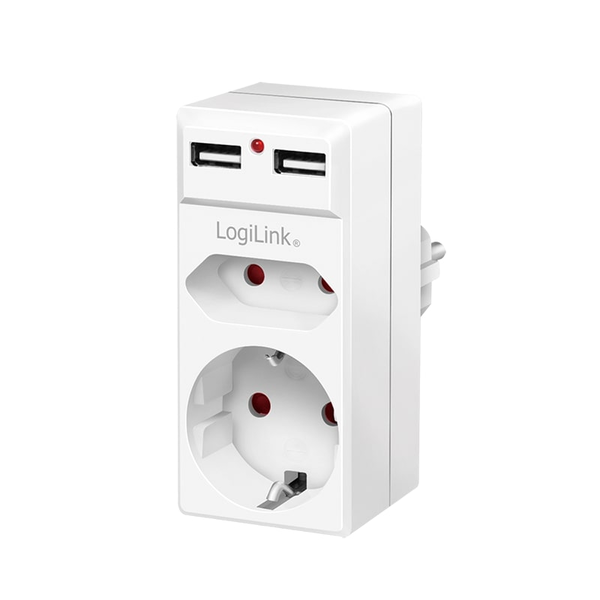 LogiLink Socket adapter, 1x CEE7/16 + 1x CEE7/3 + 2x USB-A (PA0276)