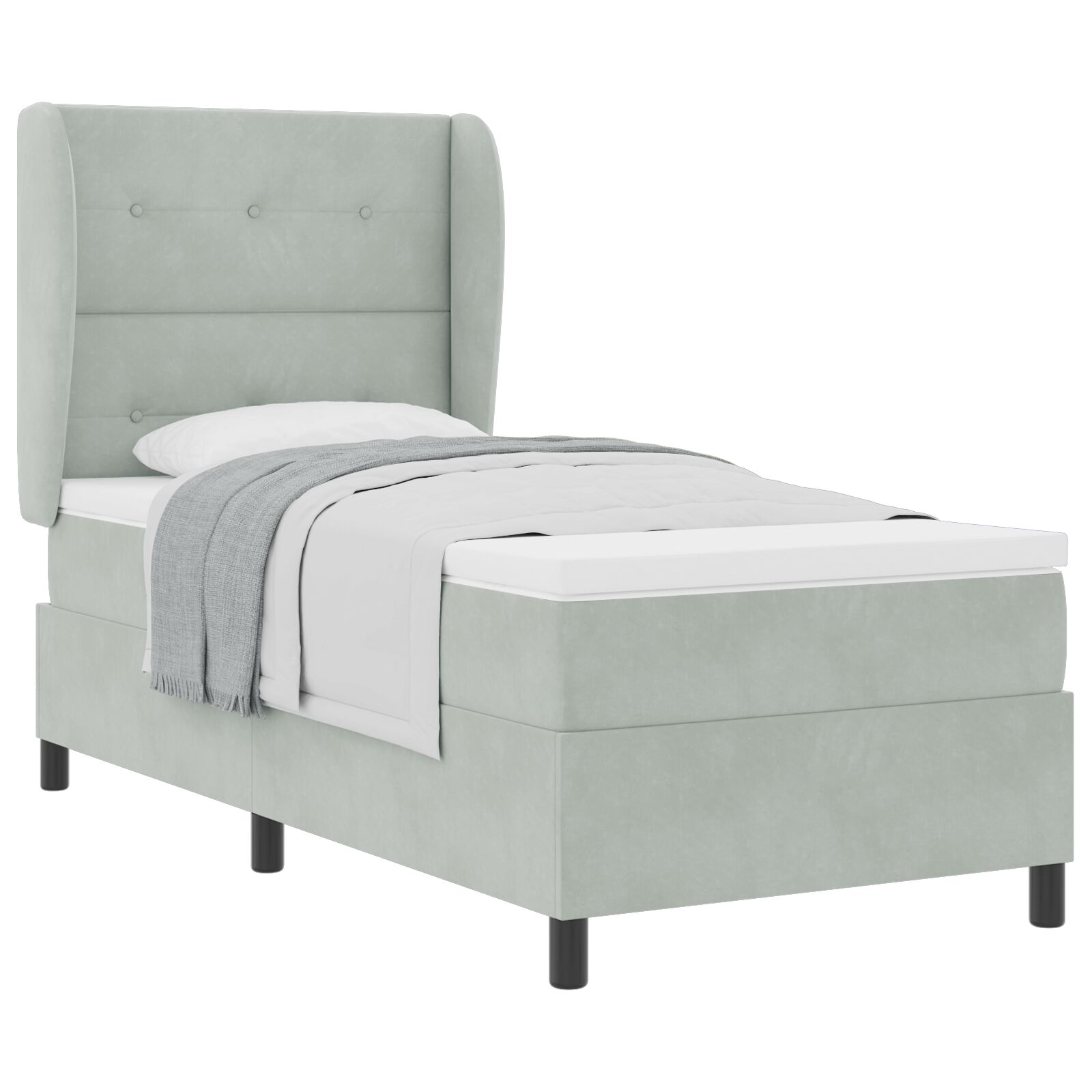 Boxspring Ágy Matrac Könnyű Szürke 90x200 cm Bársony (3340910)