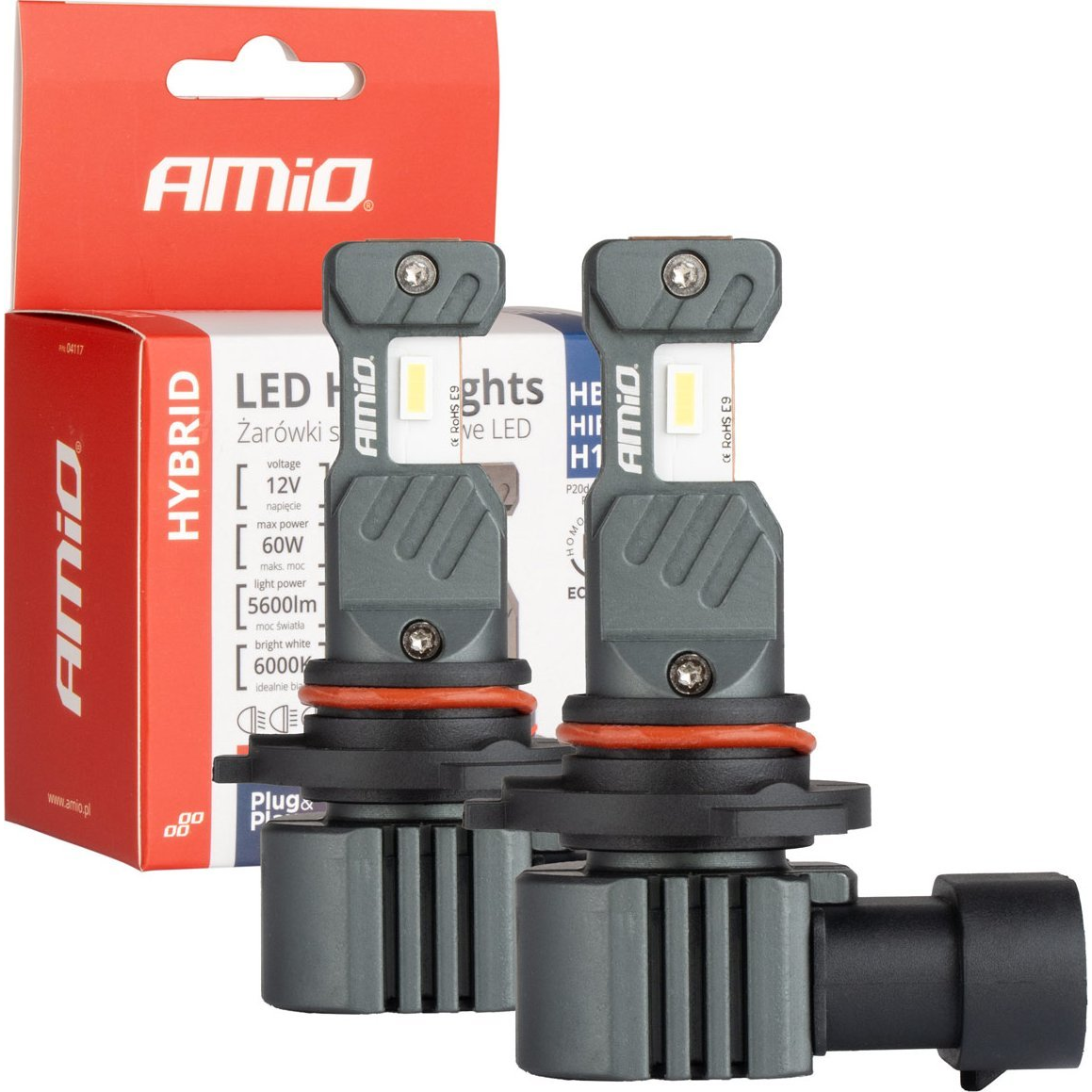AMiO ,Hybrid, HB3/9005/HIR1/H10 Led Izzó, 60W 2db 6000K (0504117) (0504117)