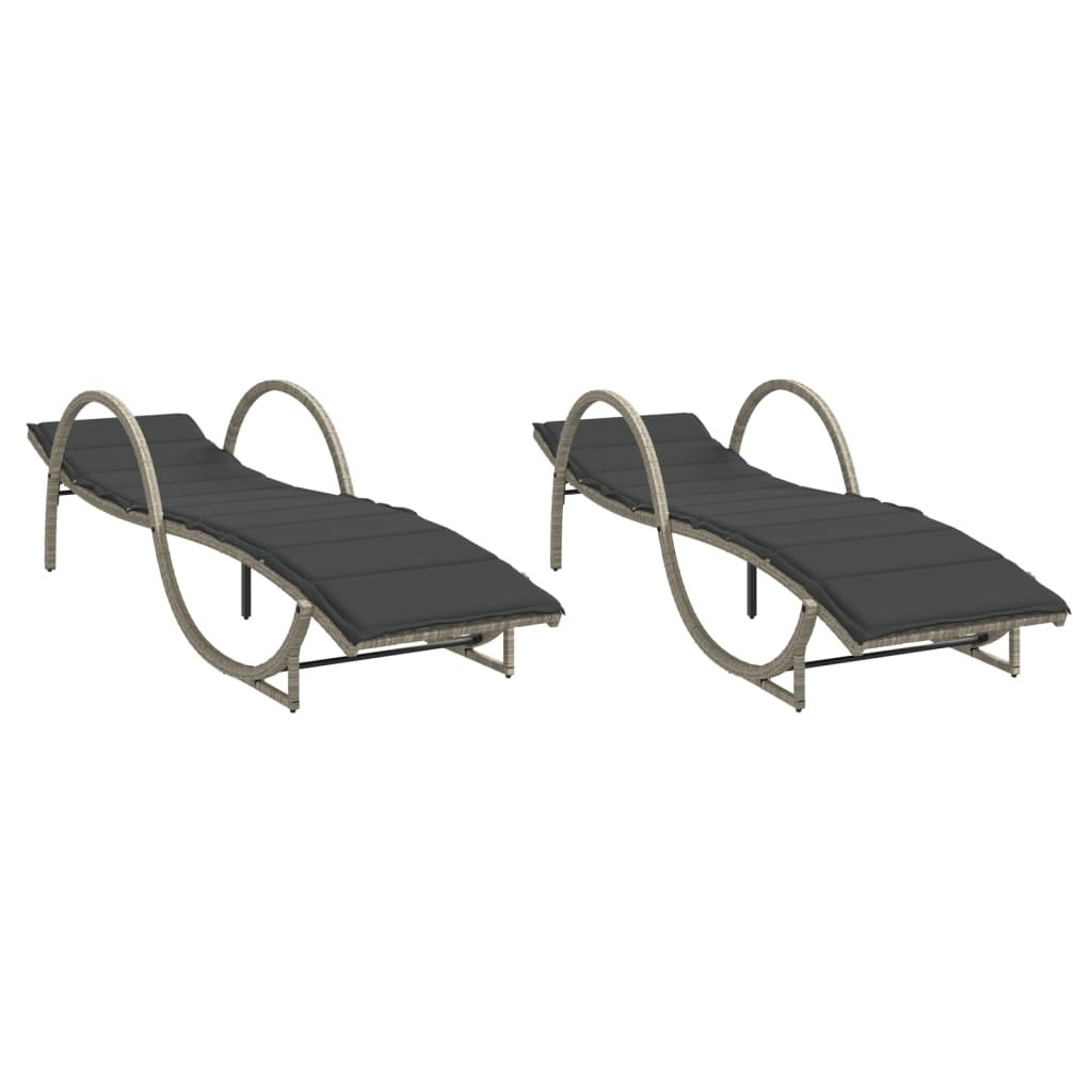 2 db világosszürke polyrattan napozóágy párnával (3277312)