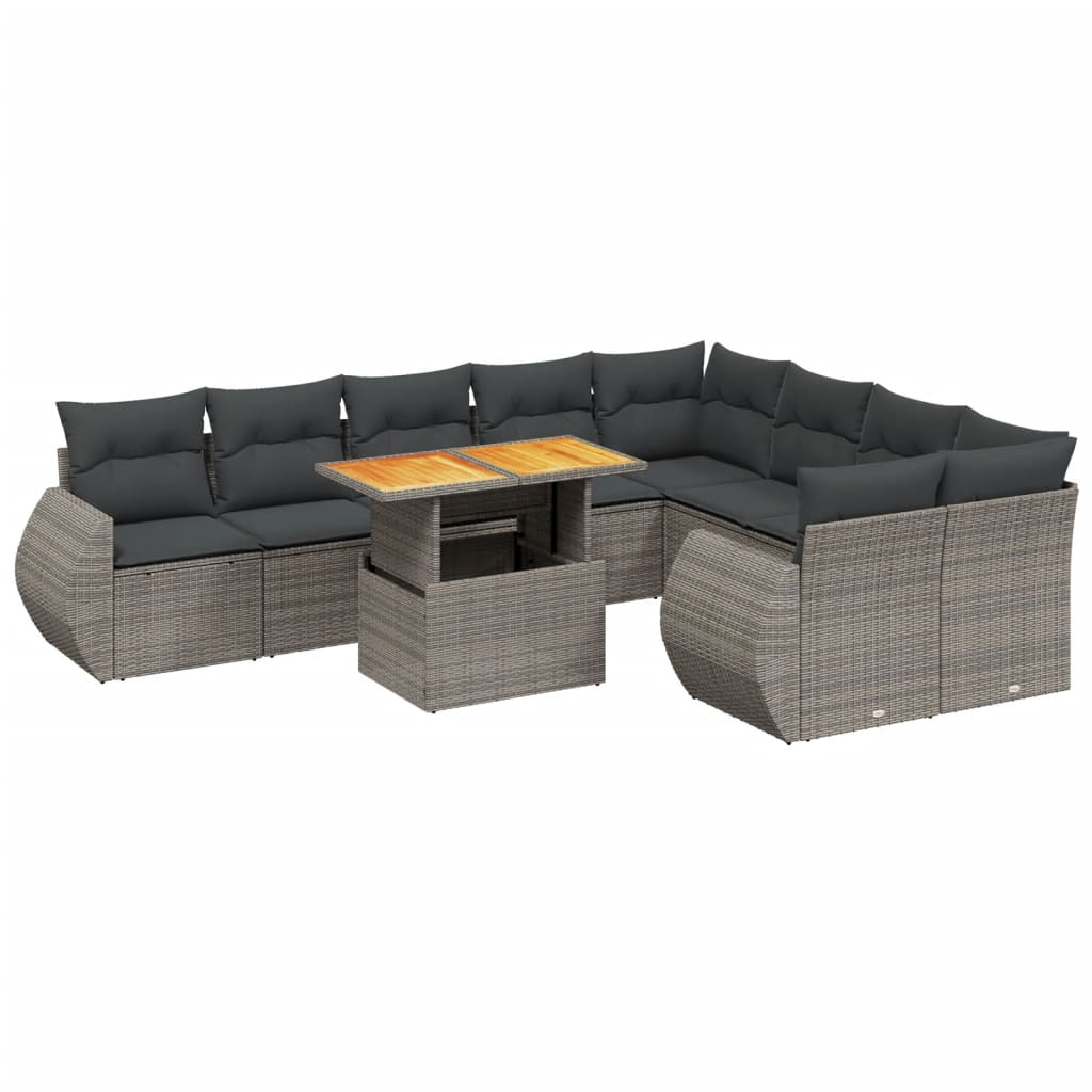 10 részes szürke polyrattan kerti ülőgarnitúra párnákkal (3272355)