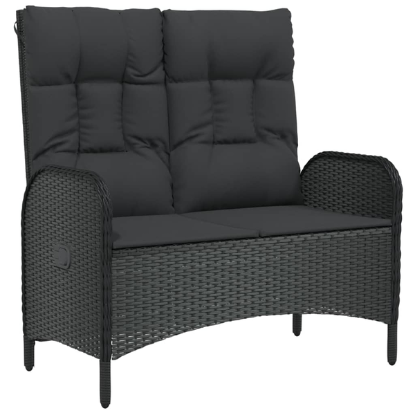 fekete polyrattan dönthető kerti pad párnákkal 107 cm