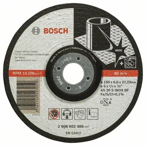 Bosch PRO hajlított csiszolótárcsa, nagyolótárcsa 150x6x22,23 mm, inoxhoz