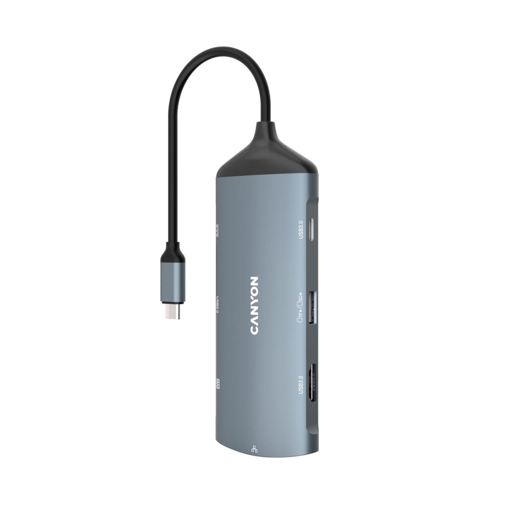 CANYON HUB 8-in-1, USB-C, 2xUSB3.1, 1xUSB2.0, 1xUSB-C, HDMI, Ethernet, Audio, szürke (CNS-TDS15)