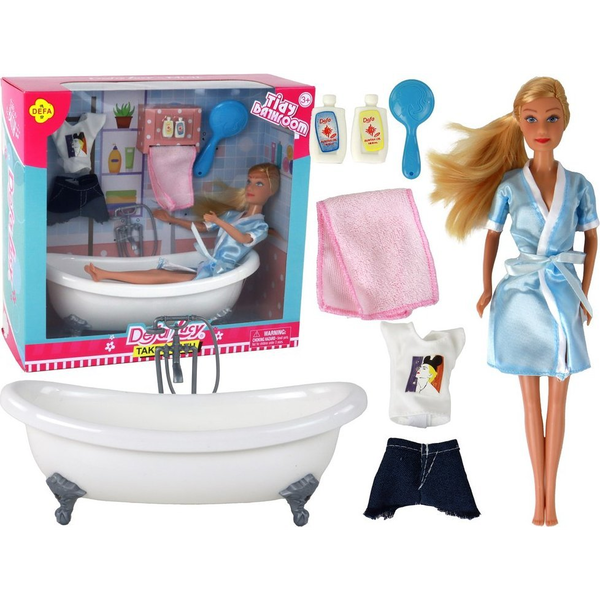 Baby Doll Hosszú Szőke Haj Köntös Kék Fürdőszoba Fürdőkád