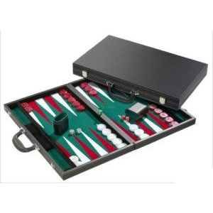 Backgammon - 46 cm-es + fekete műbőr koffer (HOT19464)