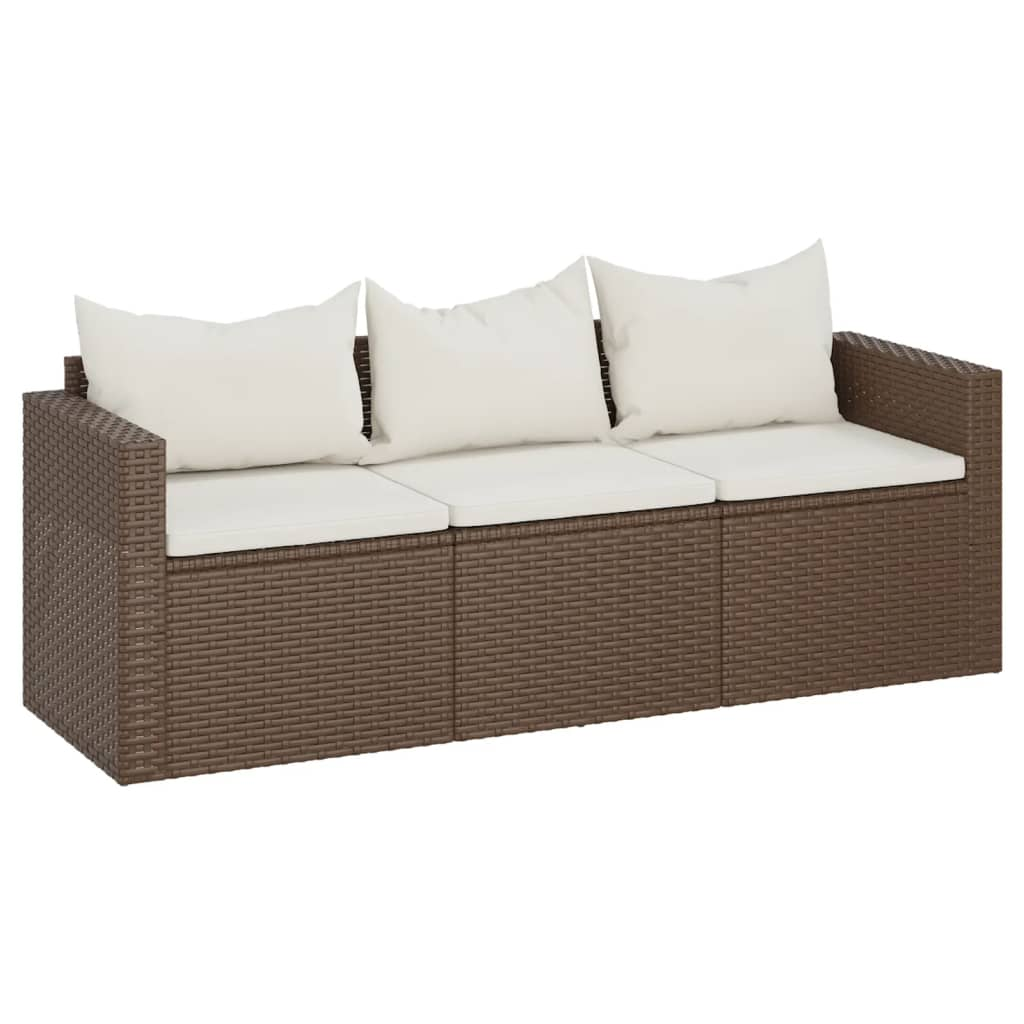 3 személyes barna polyrattan kerti kanapé párnával (362326)
