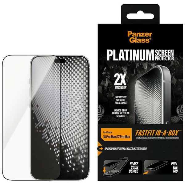 PanzerGlass ® Platinum Screen Protector iPhone 18 Pro Max | 17 Pro Max | Ultra-Wide Fit w. FASTFIT IN-A-BOX Pellicola proteggischermo trasparente 1 pz