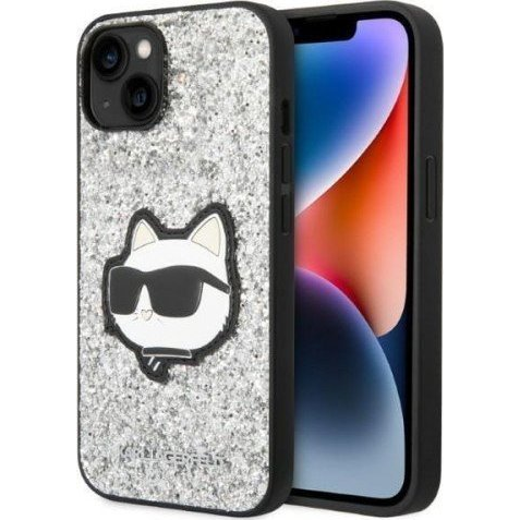 Karl Lagerfeld KLHCP14MG2CPS iPhone 14 Plus / 15 Plus 6,7" Ezüst Keménytok Glitter Choupette Patch