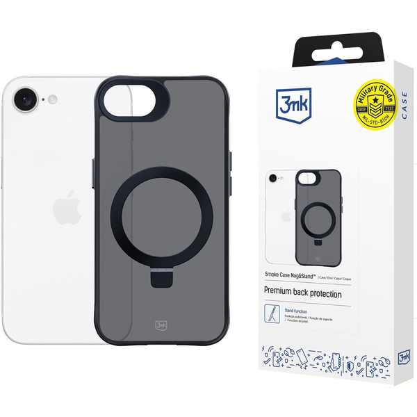 3MK Smoke Case Mag&Stand MagSafe tok iPhone 16e füstös fekete