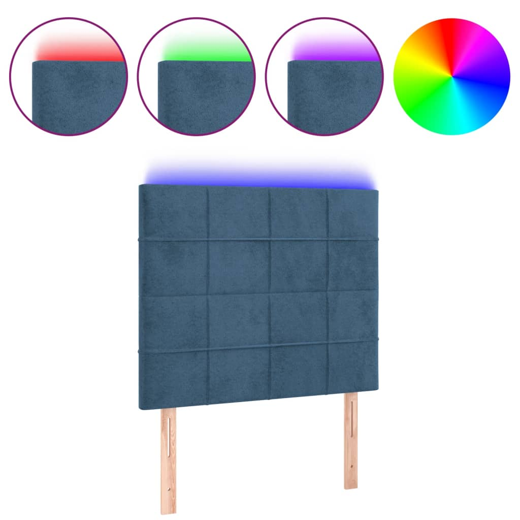 sötétkék bársony LED-es fejtámla 100x5x118/128 cm (3122470)