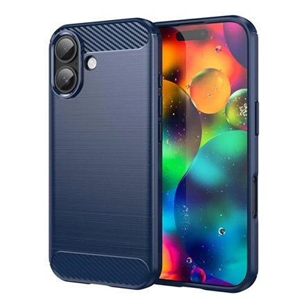 Szilikon telefonvédő (ütésállóság, légpárnás sarok, szálcsiszolt, karbon minta) SÖTÉTKÉK Apple iPhone 17 "Gigapack csomagolás" (GP-173691)