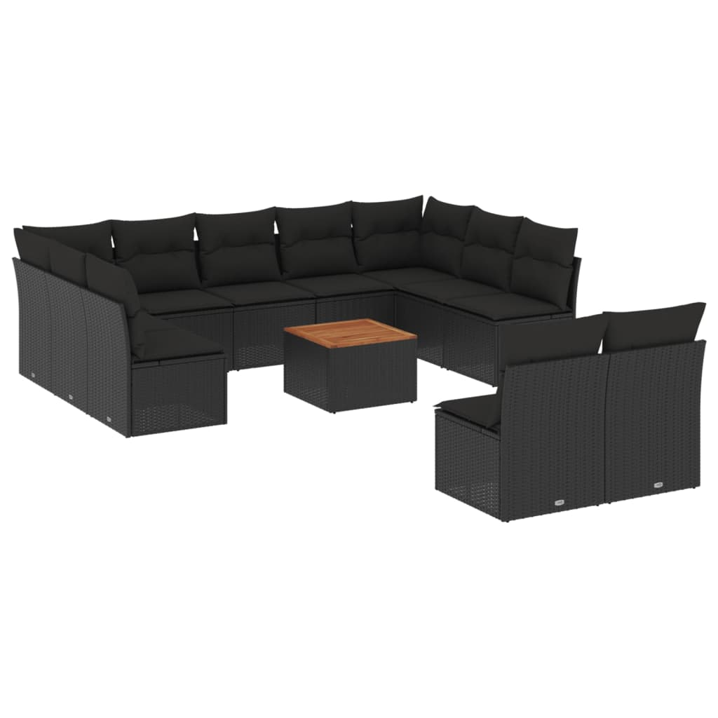 12 részes fekete polyrattan kerti ülőgarnitúra párnákkal (3256216)