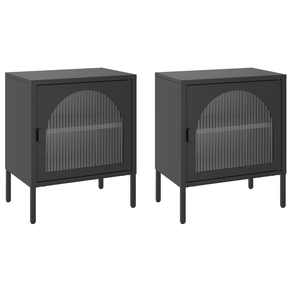 2 db fekete üveg és acél éjjeliszekrény 50 x 35 x 60 cm (3211825)