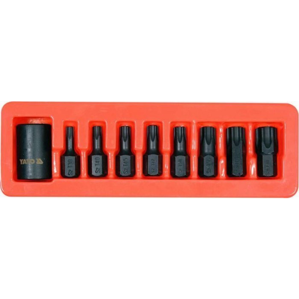 YATO Gépi Torx Bit Készlet 9 Részes 1/2" T30-T70 Dugókulcs Adapterrel