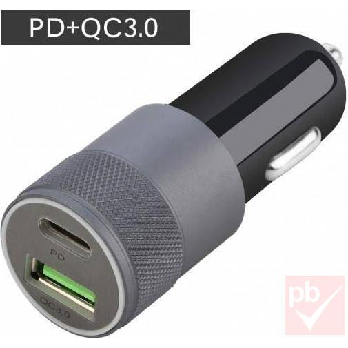 nBase Autós töltő 1xUSB + 1xUSB-C aljzattal 18W (NBA-CARQCC-18W)