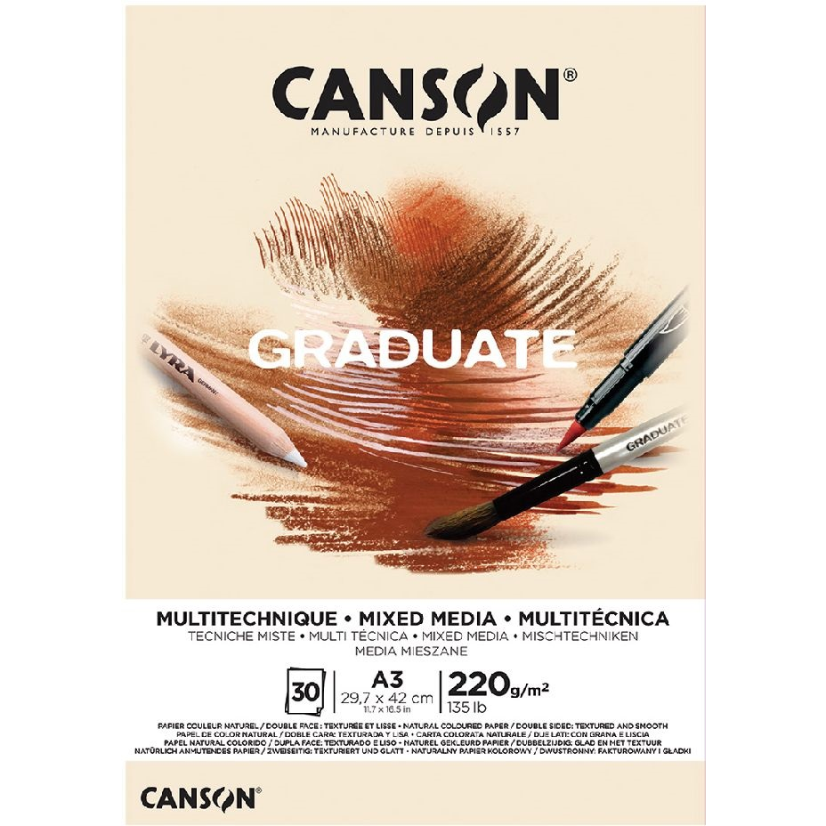 Canson Graduate Mixed Media 30 lapos A3 álló tájolású rajzpapírtömb - Natúr (C400110369)