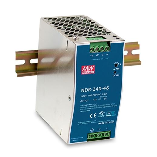 Mean Well DIN sínre szerelhető kapcsolóüzemű tápegység 240W 24VDC (NDR-240-24) (NDR-240-24)