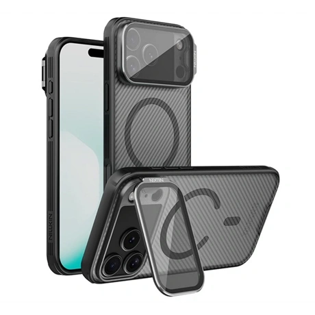 Nillkin CAMSHIELD PROP MAGNETIC szilikon telefonvédő (ütésállóság, kameravédő, kitámasztó, csíkos) ÁTLÁTSZÓ/FEKETE Apple iPhone 17 Pro (GP-175247)