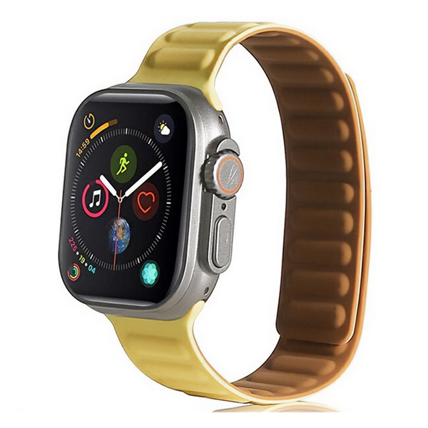 gigapack Pótszíj (egyedi méret, nagy, szilikon, bőr hatású, 3D, mágneses) CITROMSÁRGA Apple Watch Series 10 46mm / Watch Ultra 2 49mm / Watch Series 9 45mm " csomagolás" (GP-142783)