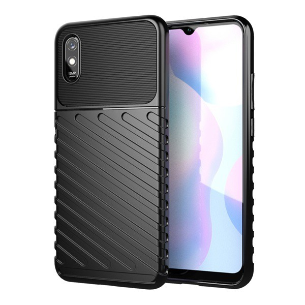 Szilikon telefonvédő (közepesen ütésálló, csíkos, dombor minta) FEKETE [Xiaomi Redmi 9A (Redmi 9 AT)] (5996457999262)