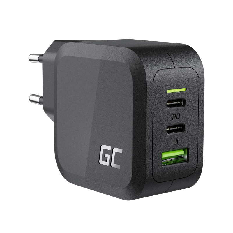 Green Cell PowerGaN Hálózati USB-C / USB-A töltő - Fekete (65W) (CHARGC08)
