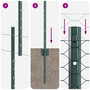 kerítésoszlopok 11 db U-Channel zöld 140 cm acél