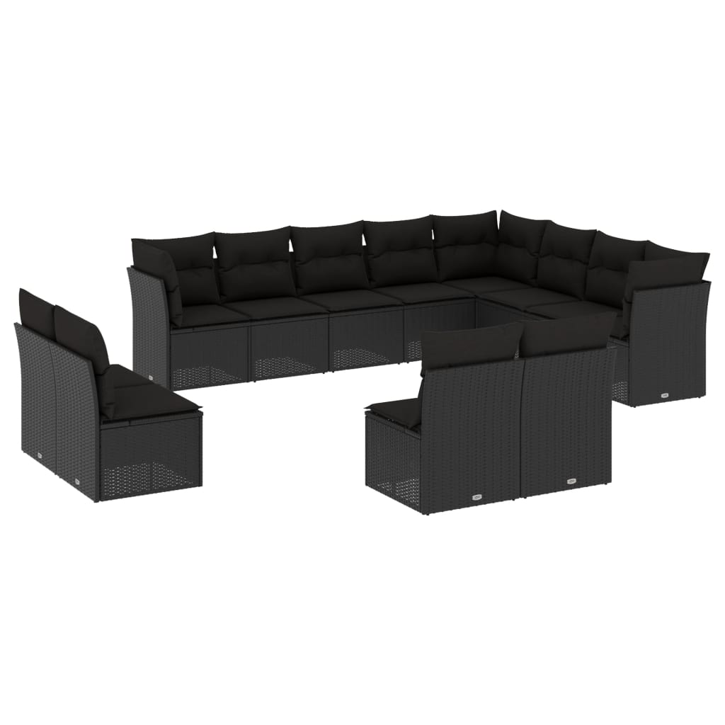 12 részes fekete polyrattan kerti ülőgarnitúra párnákkal (3218465)