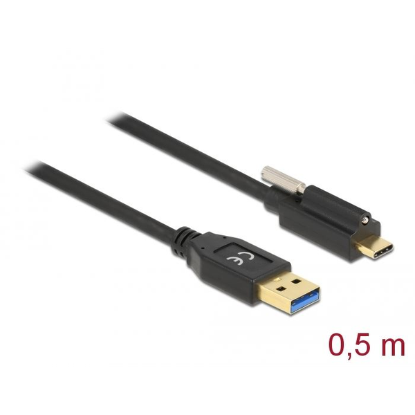 Delock SuperSpeed USB 10 Gbps (USB 3.2 Gen 2) kábel A-típusú apa csatlakozó - USB Type-C apa csatlakozó csavarral a tetején, 0,5m (84025)