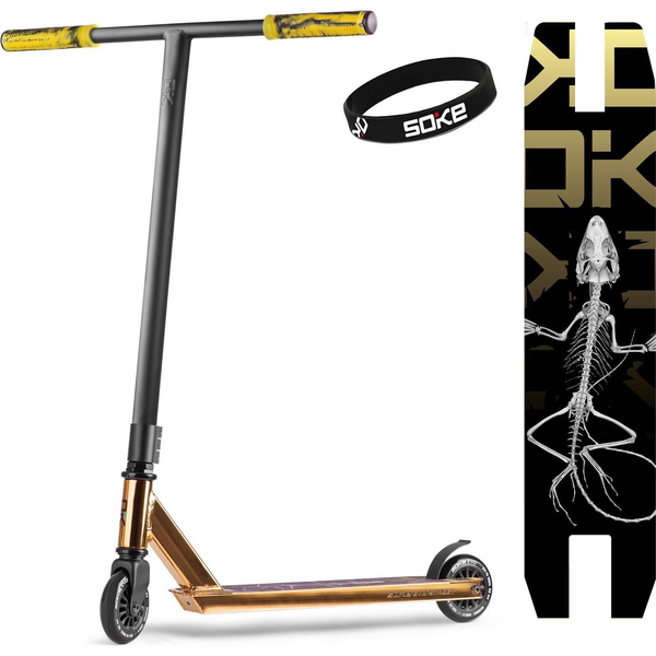 Kaszkadőr roller, SOKE EVO Street, arany, 85 cm, 10 cm 88A PU kerekek, ABEC-9 csapágy, Flex Fender fék, T kormány, max. 100 kg