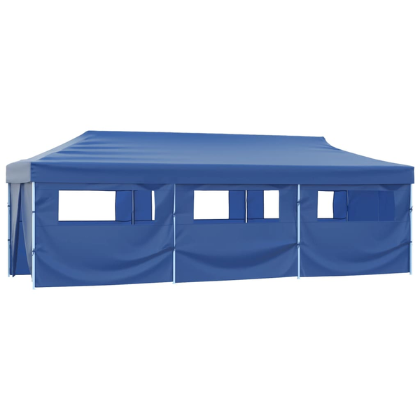 Cort petrecere pliabil cu 8 pereți laterali, albastru, 870x291x315 cm