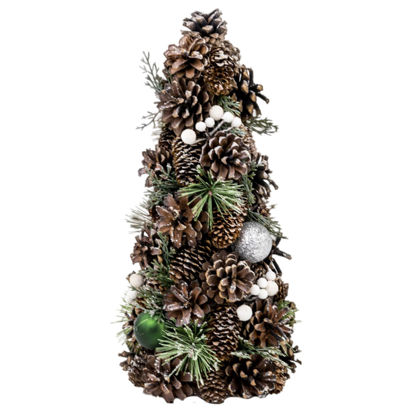 MagicHome műfenyő, natúr, zöld gömbökkel, 47 cm