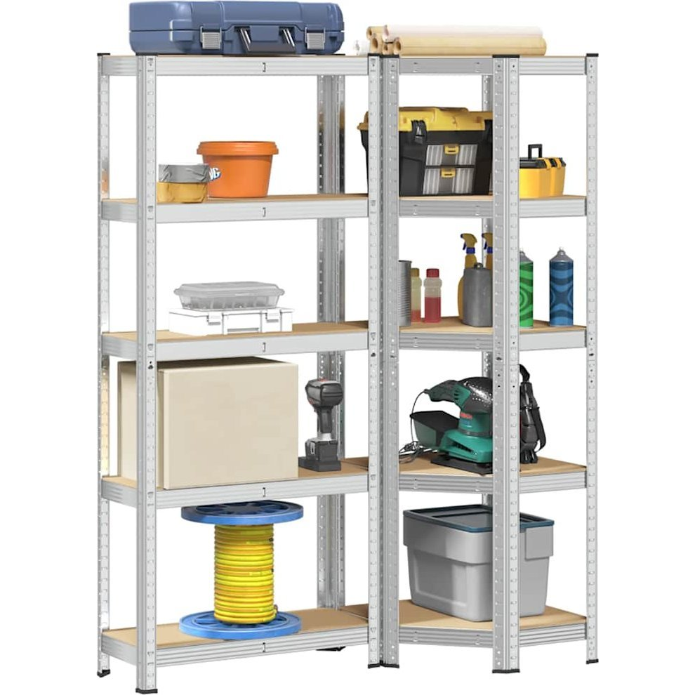 2 db 5 rétegű polc készlet ezüst acél&gépelt fa (3307617)