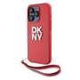 DKNY PU bőr Stack Logo csuklópántos tok iPhone 15 Pro Max készülékhez piros
