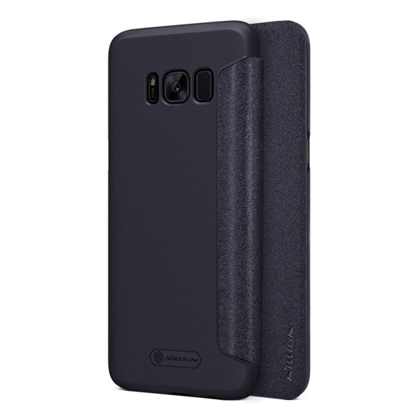NILLKIN SPARKLE műanyag telefonvédő (mikroszálas bőr hatású FLIP, oldalra nyíló) FEKETE [Samsung Galaxy S8 (SM-G950)] (5996457691425)