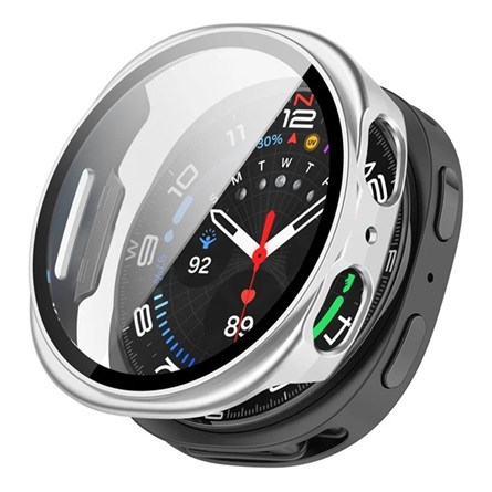 Műanyag keret (BUMPER, ütésállóság + kijelzővédő üveg) EZÜST Samsung Galaxy Watch 8 eSIM 40mm (SM-L325) / Galaxy Watch 8 40mm (SM-L320) "Gigapack csomagolás" (GP-172050)