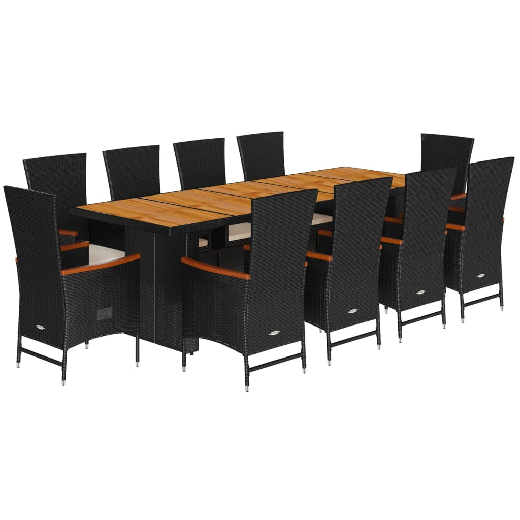 11 részes fekete polyrattan kerti étkezőgarnitúra párnákkal (3277525)