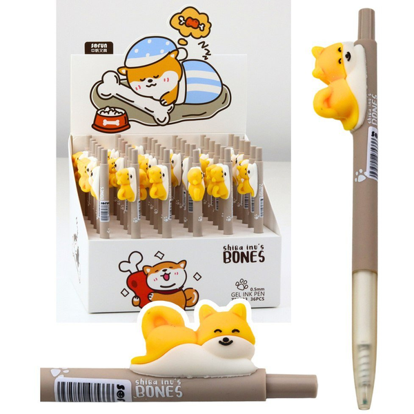 Długopis Z Figurką Żółtego Pieska Shiba Niebieski Tusz 0.5mm LEAN