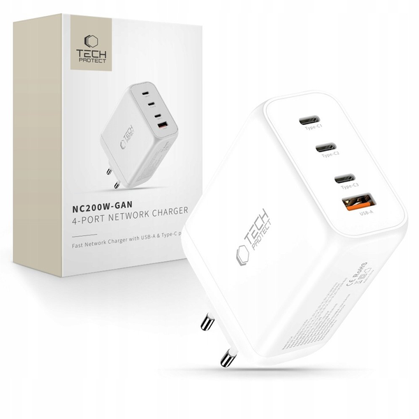 VÝKONNÁ SIEŤOVÁ NABÍJAČKA USB-C USB-A NAPÁJACÍ ADAPTÉR GAN 200W QUICK