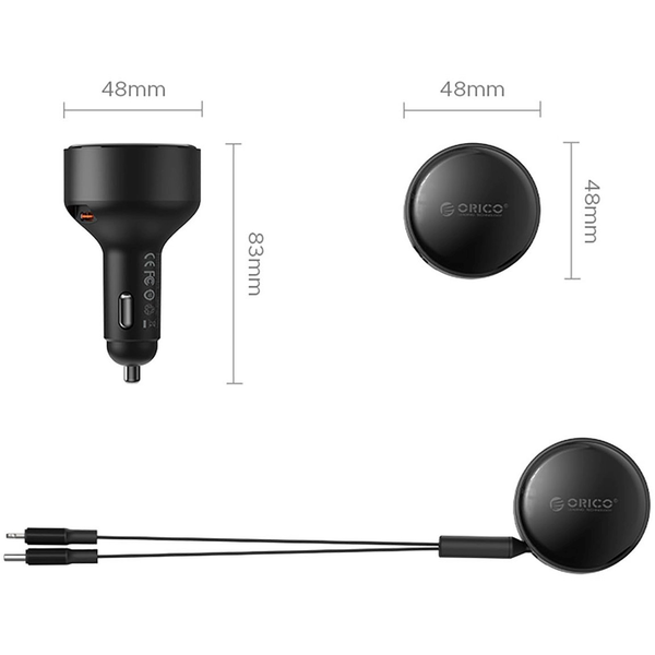 Ładowarka samochodowa Orico Dual Stretch 60 W USB-C két kihúzható kábellel