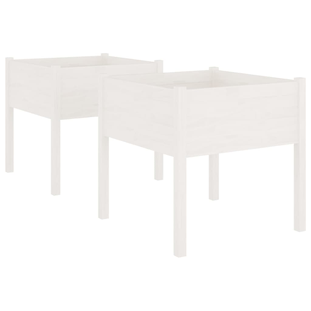 2 db fehér tömör fenyőfa kerti virágtartó 70 x 70 x 70 cm (810812)