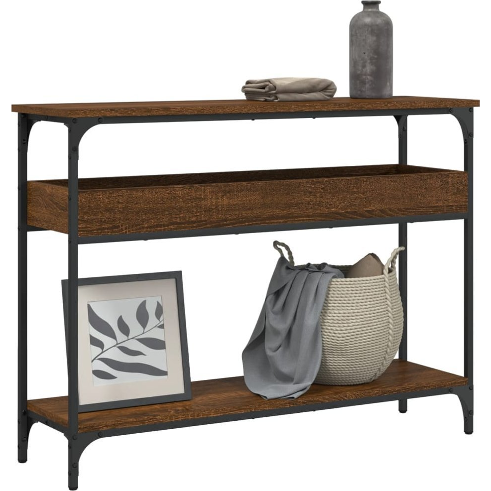 barna tölgyszínű szerelt fa tálalóasztal polccal 100x29x75 cm (837721)