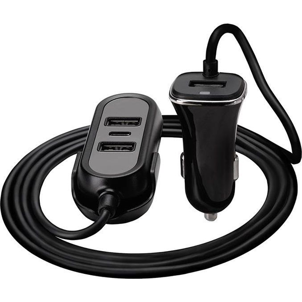 TRACER Autós töltő hosszabbítóval 3xUSB 18W fekete