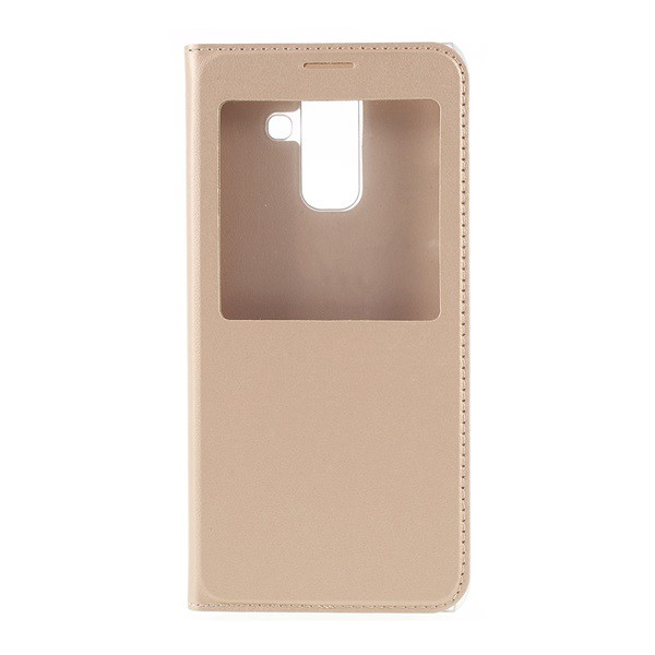 Tok álló, bőr hatású (FLIP, oldalra nyíló, View Window) ARANY [Samsung Galaxy A6+ (2018) SM-A605F] (5996457782079)