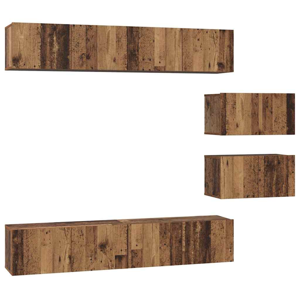 Set dulap TV cu raft Pe perete Altele cu depozitare cu ușă 6 pcs Lemn vechi Mediu Lemn compozit