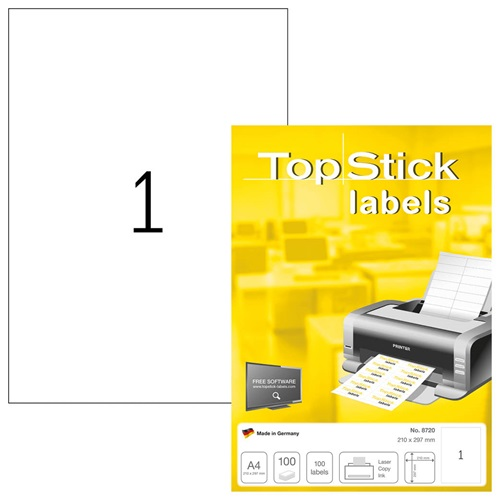 Topstick Etikett címke  210x297 mm szegély nélkül 100 ív 100 db/doboz (8720)