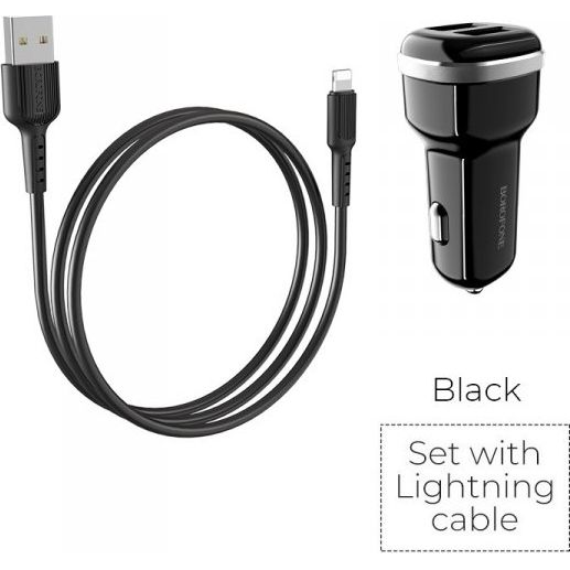 Borofone - autós töltő 2x USB Lightning kábel (BFO-BZ13-L-B)