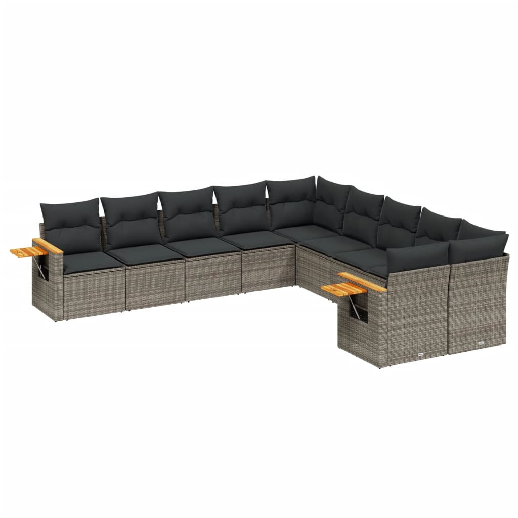 10 részes szürke polyrattan kerti ülőgarnitúra párnákkal (3227194)