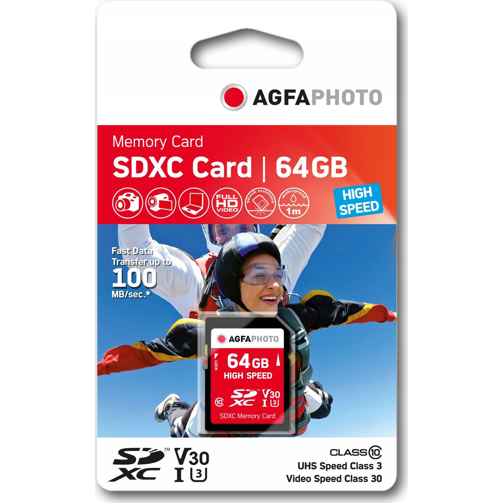 AgfaPhoto SDXC 64 GB High Speed Class 10 UHS I U1 V30 Memóriakártya (SB6036)