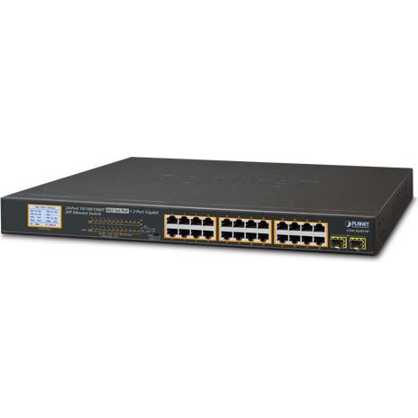 PLANET 24-Port 1000T 802.3at PoE + 2-Port Gigabit SFP (300W)